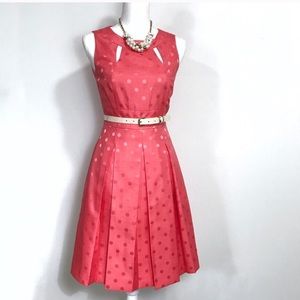 Tahari coral cut out dot fit flare dress size 2